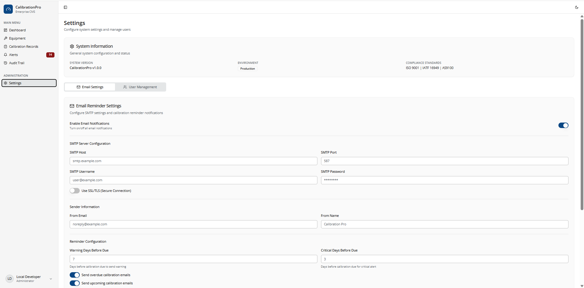 Settings Interface
